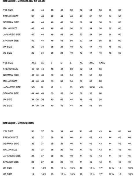 what is american size for ysl size f42|ysl shirts size chart.